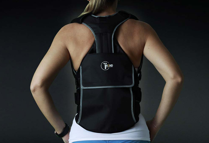 closeup of woman with back brace on
